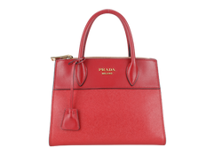 PRADA IBA116 RED ROSSO SAFFIANO x SMOOTH LEATHER BAG WITH STRAPS, CARD AND DUST COVER