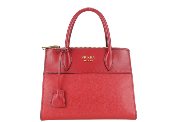 PRADA IBA116 RED ROSSO SAFFIANO x SMOOTH LEATHER BAG WITH STRAPS, CARD AND DUST COVER