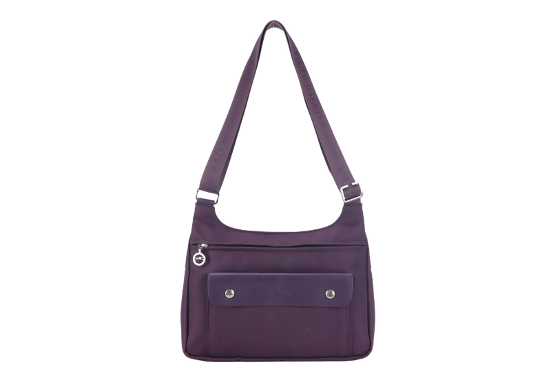 LONGCHAMP MESSENGER PURPLE NYLON SILVER HARDWARE