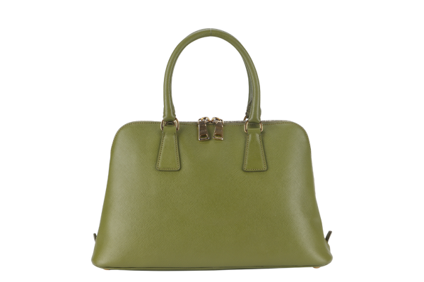 PRADA PROMENADE SATCHEL (BL0837) SMALL GREEN SAFFIANO LUX LEATHER GOLD HARDWARE WITH STRAP AND DUST COVER