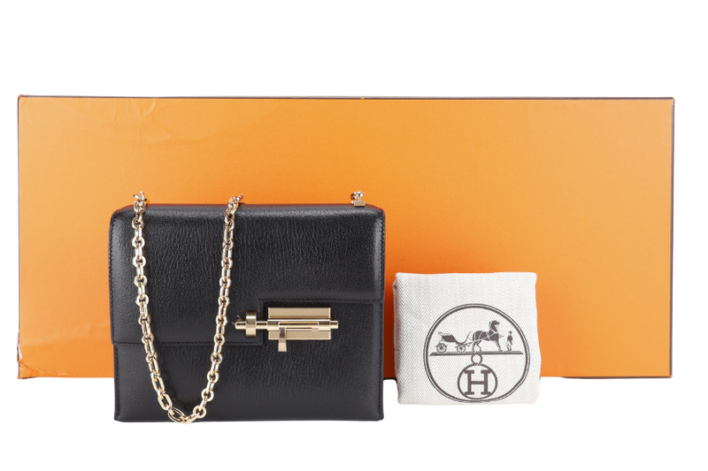 HERMES MINI VERROU CHAIN BLACK CHEVRE GOLD HARDWARE STAMP Y (YEAR 2020) WITH DUST COVER, BOX AND FELT COVER