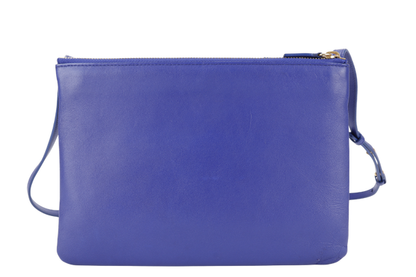 CELINE TRIO MESSENGER BAG BLUE CALF LEATHER GOLD HARDWARE WITH DUST COVER