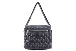 CHANEL SMALL COCOON MESSENGER BAG (1765xxxx) BLACK NYLON SILVER HARDWARE WITH CARD AND BOX