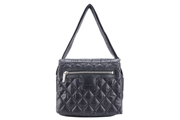 CHANEL SMALL COCOON MESSENGER BAG (1765xxxx) BLACK NYLON SILVER HARDWARE WITH CARD AND BOX
