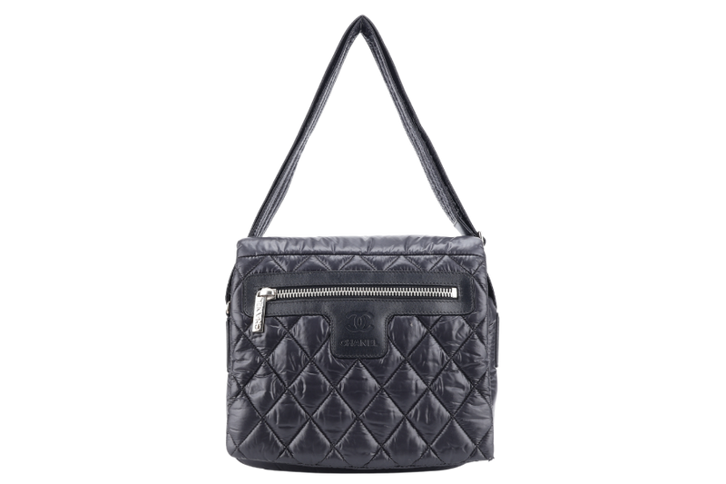 CHANEL SMALL COCOON MESSENGER BAG (1765xxxx) BLACK NYLON SILVER HARDWARE WITH CARD AND BOX
