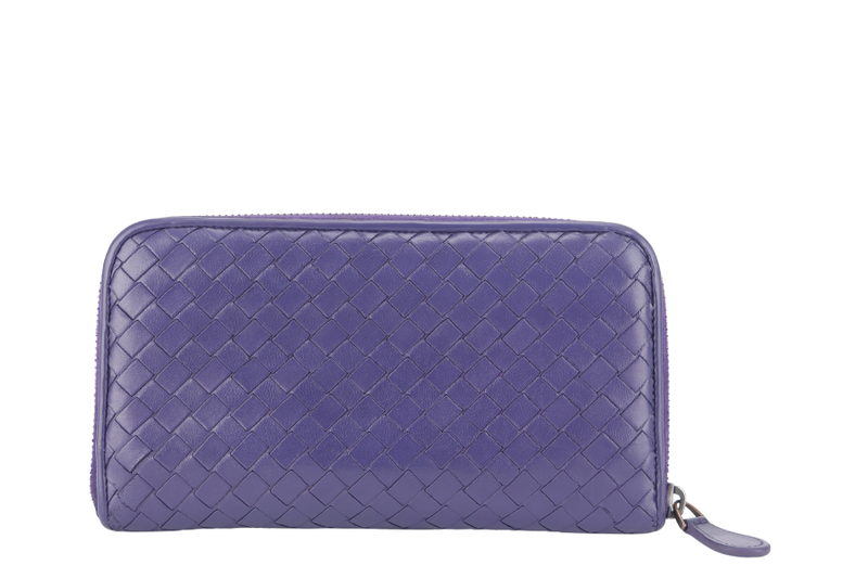 BOTTEGA VENETA LONG WALLET INTRECCIATO PURPLE LEATHER WITH DUST COVER AND BOX
