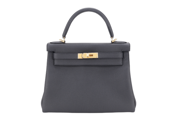 HERMES KELLY 28 BLACK TOGO BRUSHED GOLD HARDWARE STAMP K (YEAR 2025) WITH STRAPS, KEYS & LOCK , TWILLY, DUST COVER AND BOX
