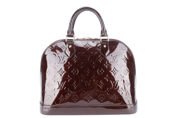 LOUIS VUITTON MONOGRAM VERNIS ALMA PM AMARANTE WITH DUST COVER