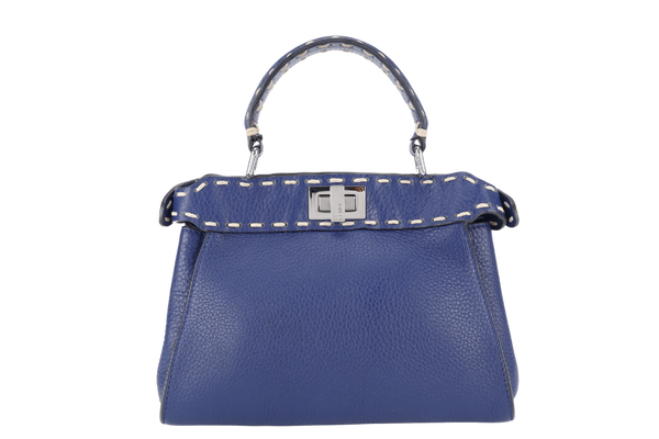 FENDI PEEKABOO CAPSULE MEDIUM CYAN BLUE LEATHER 2WAY BAG SILVER HARDWARE 8BN244-AFQ8-P-0189, WITH DUST COVER AND TWO STRAPS