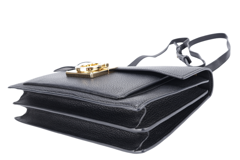SALVATORE FERRAGAMO BLACK LEATHER GOLD HARDWARE WITH DUST COVER, BOX AND KEY POCHETTE