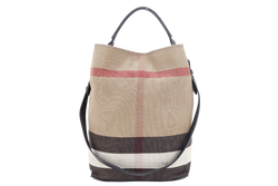 BURBERRY ASHBY MEDIUM CHECKED BUCKET CANVAS WITH DUST COVER