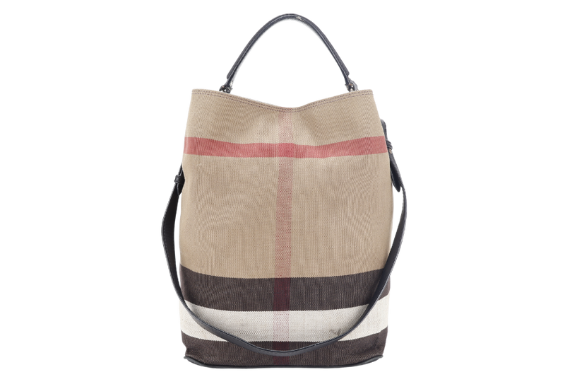 BURBERRY ASHBY MEDIUM CHECKED BUCKET CANVAS WITH DUST COVER