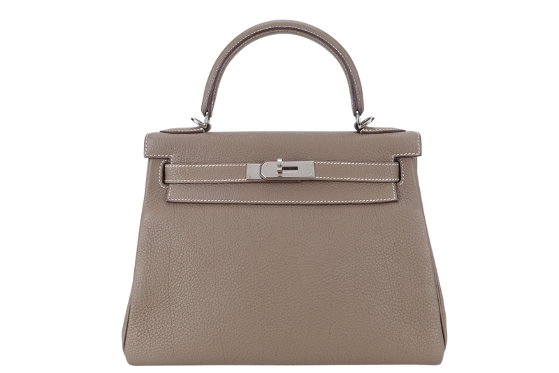 HERMES KELLY 28 RETOURNE ETOUPE TOGO SILVER HARDWARE STAMP X (2016) AMAZON STRAPS WITH LOCK, KEYS AND DUST COVER