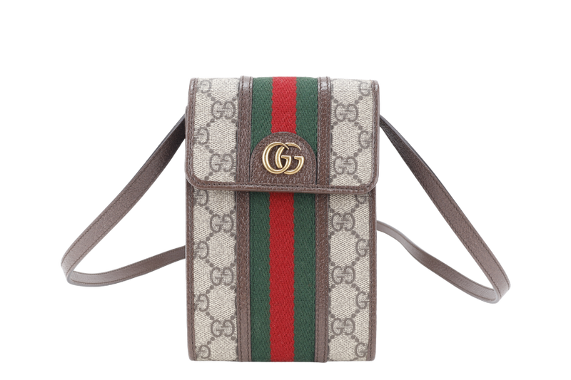 GUCCI GG SUPREME OPHIDIA MINI BROWN CANVAS W.O.C GOLD HARDWARE WITH DUST COVER