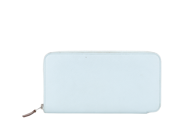 HERMES AZAP LONG WALLET BLEU ATOLL EPSOM LEATHER SILVER HARDWARE WITH BOX