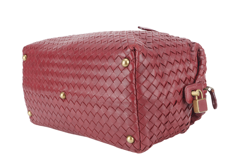 BOTTEGA VENETA BOSTON BAG MEDIUM RED LEATHER GOLD HARDWARE NO DUST COVER