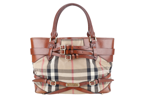 BURBERRY BRIDLE LYNHER (3763830-62Q) MEDIUM BROWN BEIGE HOUSE CHECK CANVAS AND LEATHER NO DUST COVER