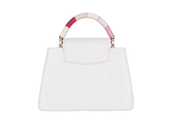 LOUIS VUITTON CAPUCINES BB SNOW WHITE CALFSKIN LEATHER GOLD HARDWARE WITH STRAPS AND DUST COVER