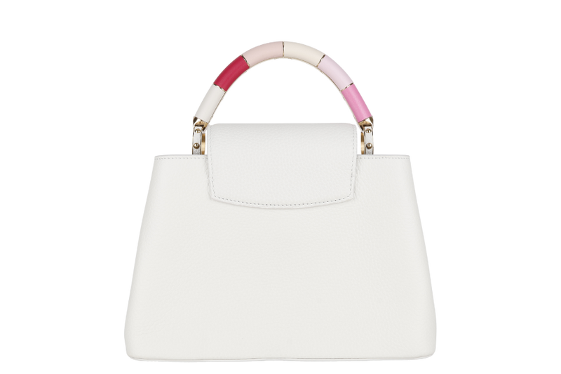 LOUIS VUITTON CAPUCINES BB SNOW WHITE CALFSKIN LEATHER GOLD HARDWARE WITH STRAPS AND DUST COVER