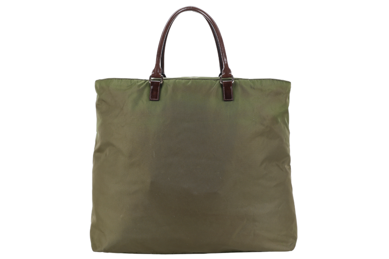 PRADA BR3227 KHAKI GREEN NYLON TOTE WITH CARD, STRAPS AND DUST COVER