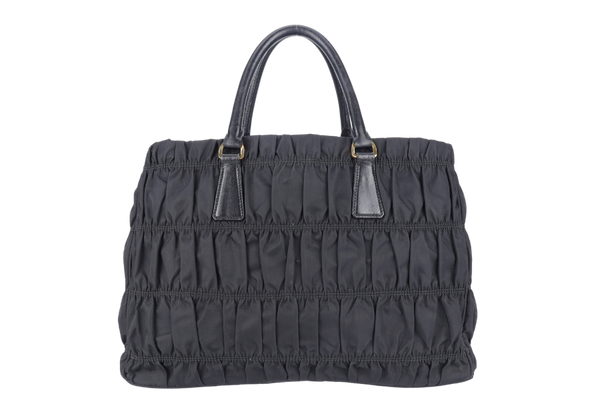 PRADA BLACK GAUFRE NYLON HANDBAG WITH DUST COVER AND STRAPS