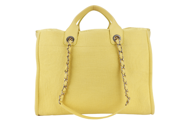 CHANEL DEAUVILLE TOTE BAG MICROCHIP (AJPXxxxx) LARGE YELLOW CANVAS GOLD HARDWARE WITH POUCH NO DUST COVER