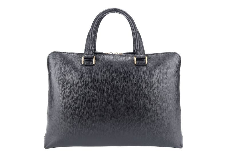 SALVATORE FERRAGAMO RIVIVAL 3.0 BLACK LEATHER BRIEFCASE GOLD HARDWARE NO DUST COVER