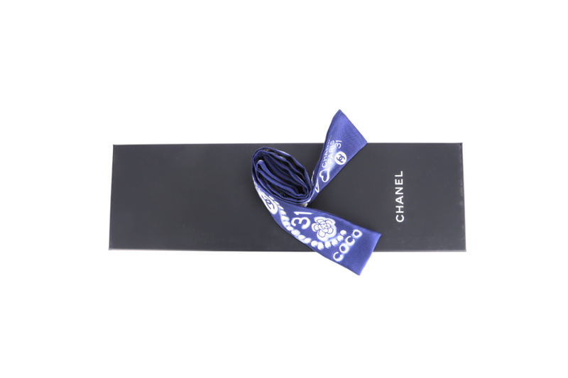 CHANEL DARK BLUE SILK TWILLY, WITH BOX