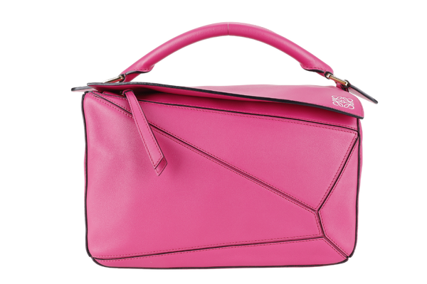 LOEWE PUZZLE EDGE FUSHIA MEDIUM CALFSKIN LEATHER GOLD HARDWARE WITH SLING AND DUST COVER
