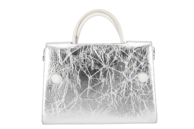 CHRISTIAN DIOR DIOREVER (09-MA-0196) MEDIUM SILVER METALLIC CALFSKIN SILVER HARDWARE WITH CARD AND LEATHER STRAPS