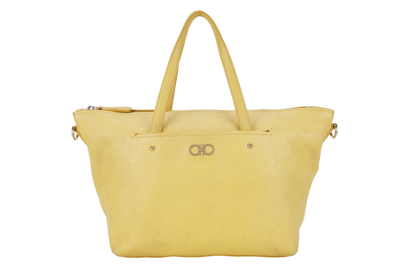 SALVATORE FERRAGAMO MIKA CONVERTIBLE TOTE BAG LARGE YELLOW LEATHER GOLD HARDWARE WITH DUST COVER