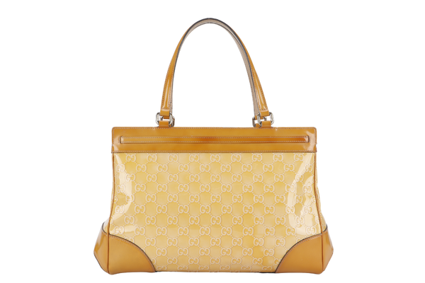 GUCCI GUCCISSIMA MAYFAIR (257612) YELLOW PATENT LEATHER SILVER HARDWARE WITH DUST COVER