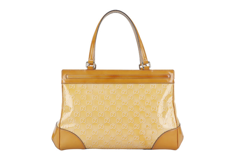 GUCCI GUCCISSIMA MAYFAIR (257612) YELLOW PATENT LEATHER SILVER HARDWARE WITH DUST COVER