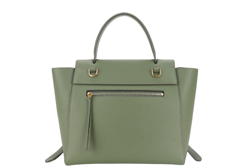 CELINE MICRO BELT BAG GREEN LEATHER GOLD HARDWARE WITH STRAPS AND DUST COVER