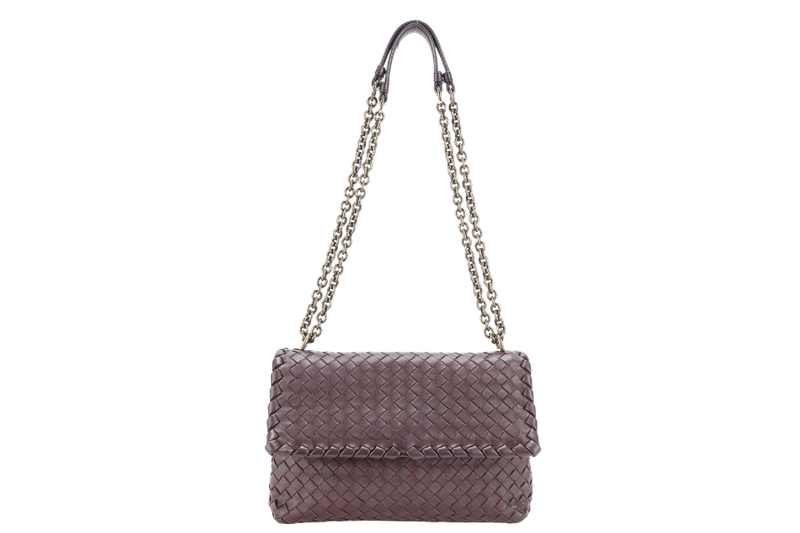 BOTTEGA VENETA NAPPA INTRECCIATO OLIMPIA SHOULDER BAG SMALL BROWN LEATHER GOLD HARDWARE NO DUST COVER