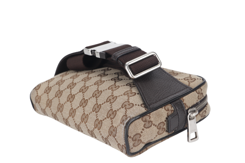 GUCCI GG BELT BAG (449174 486628) BROWN CANVAS SILVER HARDWARE NO DUST COVER