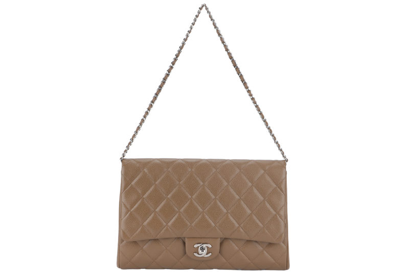 CHANEL CLASSIC CLUTCH (1846xxxx) WITH CHAIN BROWN CAVIAR SILVER HARDWARE NO CARD AND NO DUST COVER