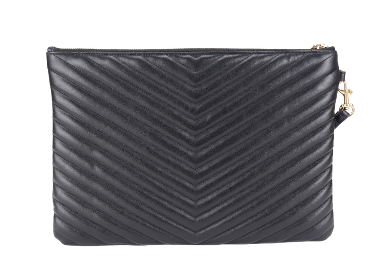 YVES SAINT LAURENT (YSL) CASSANDRA CLUTCH BLACK CHEVRON WITH STRAPS AND DUST COVER