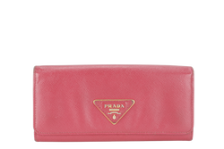 PRADA LONG WALLET PINK SAFFIANO LEATHER GOLD HARDWARE WITH BOX