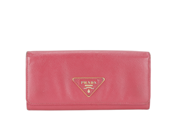 PRADA LONG WALLET PINK SAFFIANO LEATHER GOLD HARDWARE WITH BOX