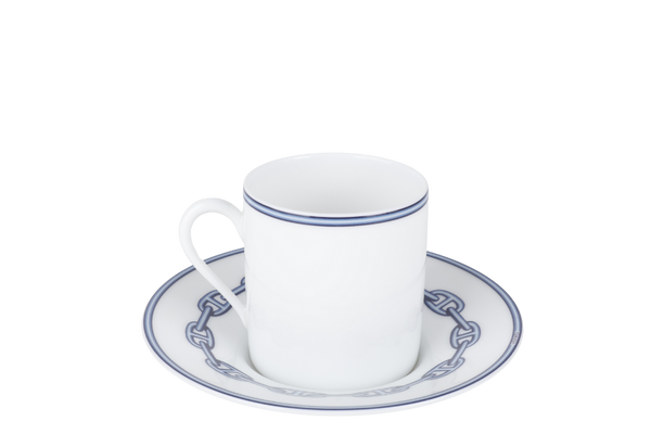 HERMES CHAINE D'ANCRE BLUE CERAMIC CUP AND SAUCER