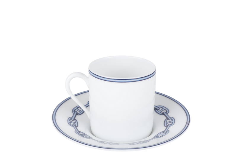 HERMES CHAINE D'ANCRE BLUE CERAMIC CUP AND SAUCER