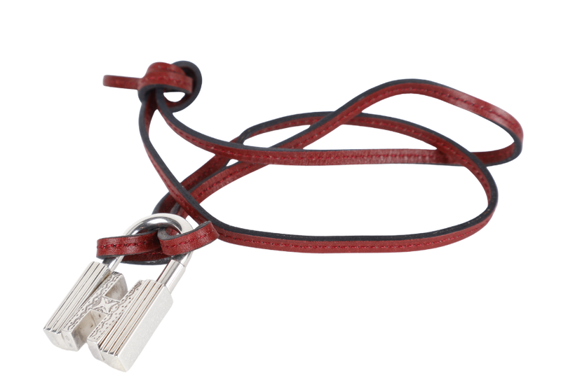 HERMES TOUREG SV925 H LOCK TRIBE NECKLACE WITH RED LEATHER STRAP WITH BOX