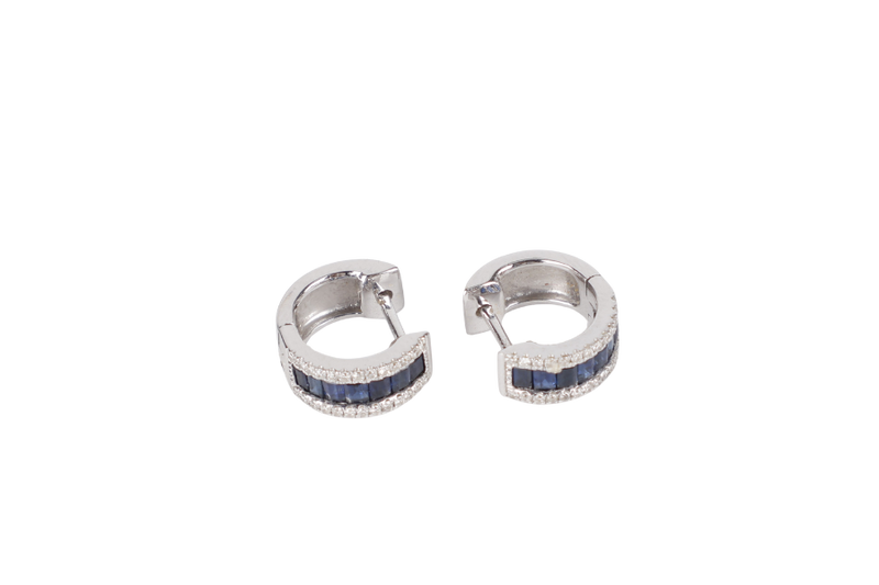 EARRINGS HOOPS 750WG WITH BLUE SAPPHIRE 3.0GM