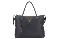 PRADA VITELLO MEDIUM BLACK LEATHER 2WAYS BAG GOLD HARDWARE WITH STRAP