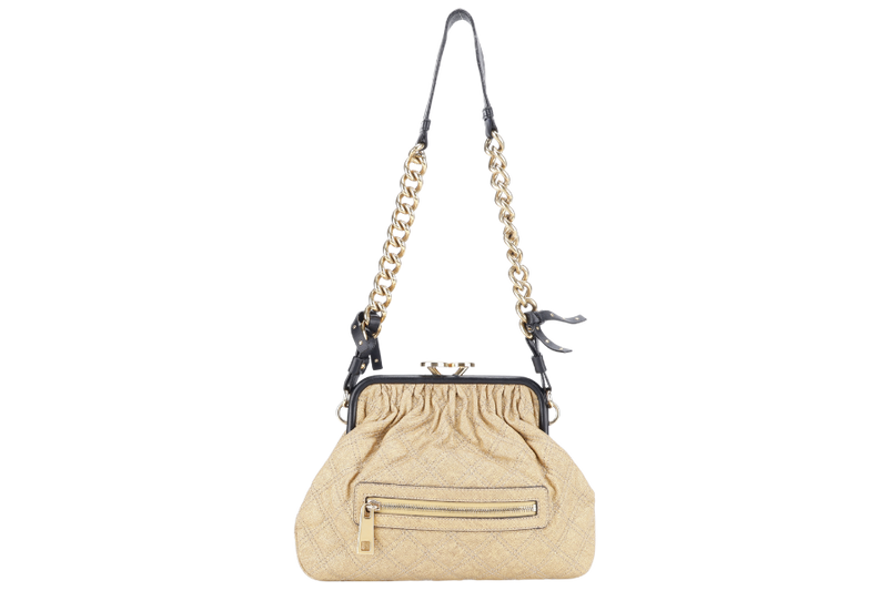 MARC JACOBS LITTLE STAM BAG QUILTED GOLD METALLIC CALF LEATHER GOLD HARDWARE WITH DUST COVER