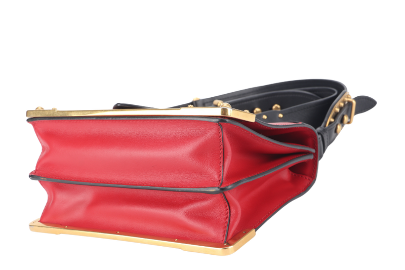 PRADA CAHIER SHOULDER BAG RED, BLACK SAFFIANO LEATHER NO DUST COVER