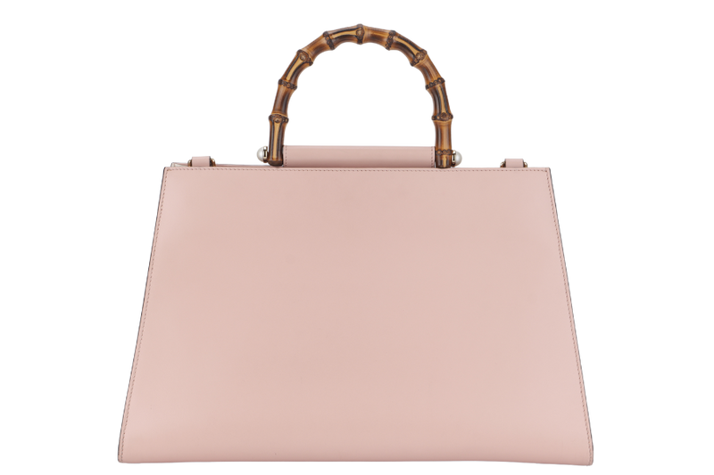 GUCCI NIMFAIR BAMBOO TOP HANDLE ( 453764.213317) LARGE MINI PINK LEATHER GOLD HARDWARE WITH LONG STRAP AND DUST COVER