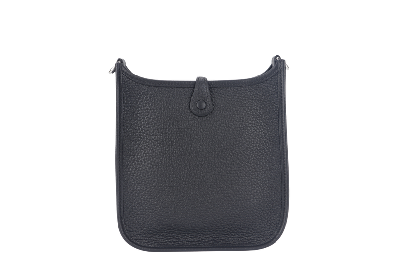 HERMES MINI EVELYN BLACK CLEMENCE LEATHER WITH SILVER HARDWARE STAMP B WITH DUST COVER AND BOX