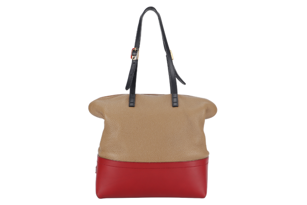 FENDI SELLERIA HANDBAG (8BN232) RED &amp; TAN BICOLOR GOLD HARDWARE WITH DUST COVER